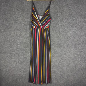 KTOO Jumosuit Women M Medium Black Striped Sleeveless V-Neck Wide Leg Casual